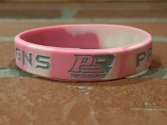 Pink & White 1/2" Rubber Debossed Black Color Filled Wristbands