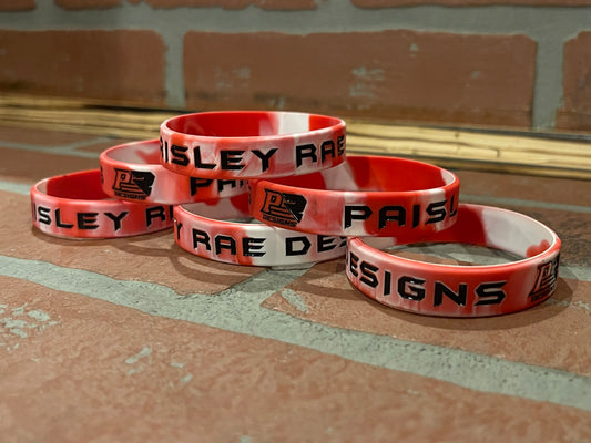 Red & White 1/2" Rubber Debossed Black Color Filled Wristbands