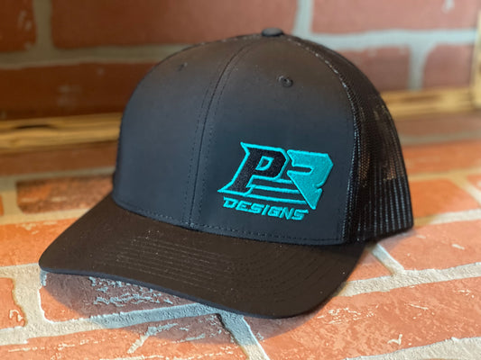 Embroidered Turquoise PR Designs Offset Trucker Style Snapback